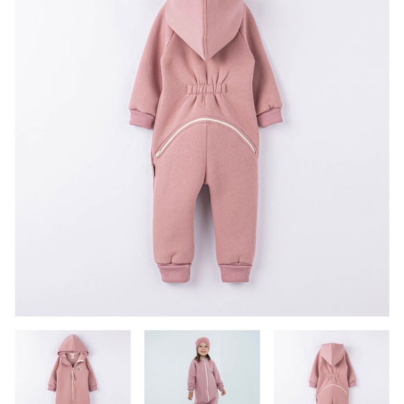 Kids Rose Warm hooded jumpsuit with flap - Gray Rose - Picture 13 of 15